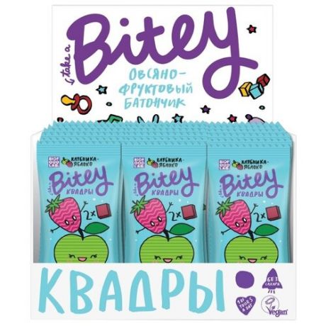 Фруктовый батончик Bitey Box Квадры без сахара Клубника-яблоко, 20 шт