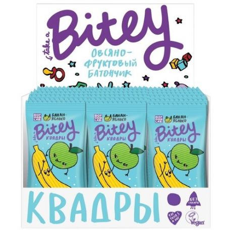 Фруктовый батончик Bitey Box Квадры без сахара Банан-яблоко, 20 шт