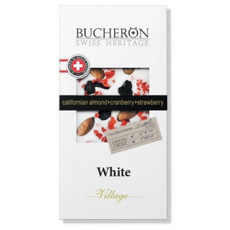 Шоколад Bucheron Village белый с миндалем, клюквой и клубникой, 100 г