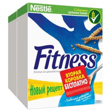 Готовый завтрак Nestle Fitness хлопья из цельной пшеницы 1+1, коробка, 500 г, 2 шт.