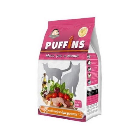 Корм для кошек Puffins Сухой корм для кошек Мясо, рис и овощи (0.4 кг)