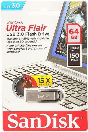 SanDisk Ultra Flair 64Gb (серебристо-черный)