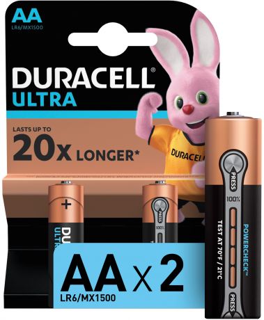Duracell Батарейки щелочные Duracell Ultra Power АА/LR6, 2 шт.