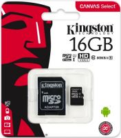 Карта памяти Kingston microSDHC 16GB Class 10 UHS-I U1 + SD адаптер (SDCS/16GB)