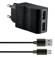 Сетевое зарядное устройство InterStep Combo RT: 2xUSB + кабель microUSB 2100 мА (IS-TC-MICRO2KRT-000B201)