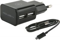Сетевое зарядное устройство Red Line 2 USB, 2.1A + MicroUSB Black (УТ000013638)