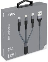 Кабель TFN 3в1 USB-A/Lightning+USB-C+microUSB, 1,2 м Graphite (TFN-CFZ3IN1GR)