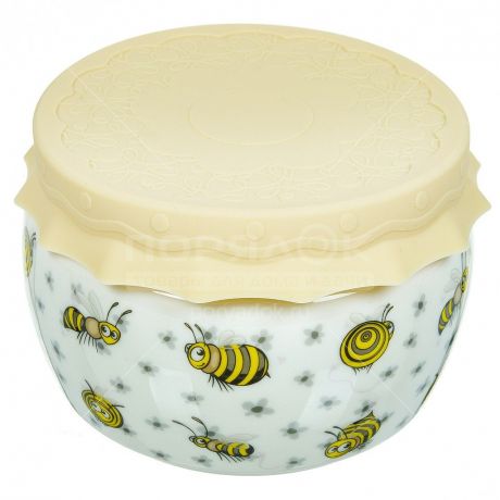 Банка для меда керамическая Пчелы 359-578 с силиконовой крышкой, 0.5 л