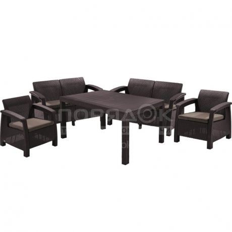 Мебель садовая Corfu Fiesta 17198008/КОР (стол, 2 кресла, 2 дивана), коричневая
