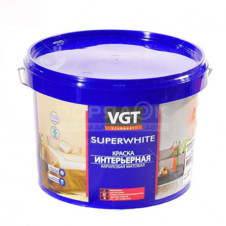 Краска водоэмульсионная VGT Superwhite интерьерная влагостойкая белая, 3 кг