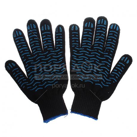 Перчатки полусинтетические повышенной прочности с ПВХ 5 нитей, 7.5 класс, черные с синими манжетами