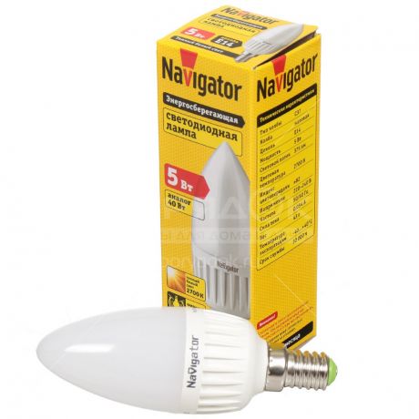 Лампа светодиодная Navigator 94 480, 5 Вт Е14 теплый белый свет