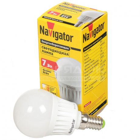 Лампа светодиодная Navigator 94 466, 7 Вт Е14 теплый белый свет