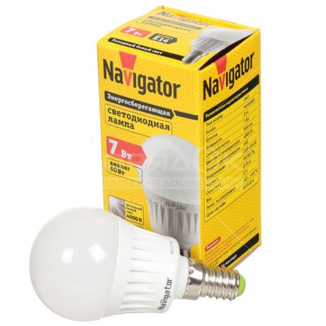 Лампа светодиодная Navigator 94 468, 7 Вт Е14 холодный белый свет