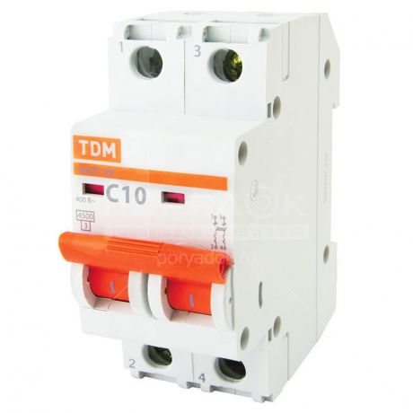 Автоматический выключатель TDM Electric SQ0206-0091 ВА47-29 2Р 10 А, 4.5 кА