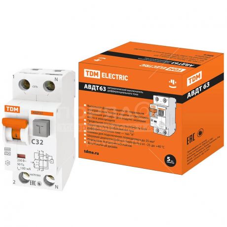 Автоматический выключатель дифференциального тока TDM Electric SQ0202-0007 АВДТ 63 C32, 100 мА