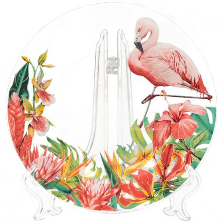 Тарелка обеденная стеклянная, 196 мм, Фламинго в тропиках 327/1-Д Декостек