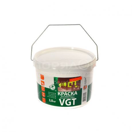 Краска водоэмульсионная VGT Белоснежная интерьерная и фасадная моющаяся белая, 3 кг