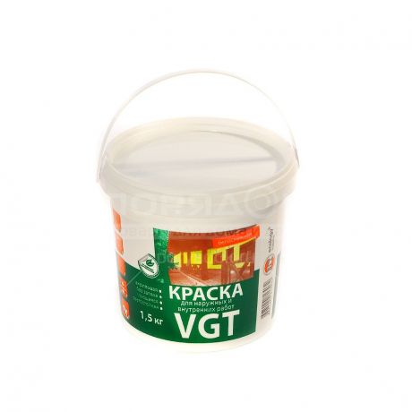 Краска водоэмульсионная VGT Белоснежная интерьерная и фасадная моющаяся белая, 1.5 кг