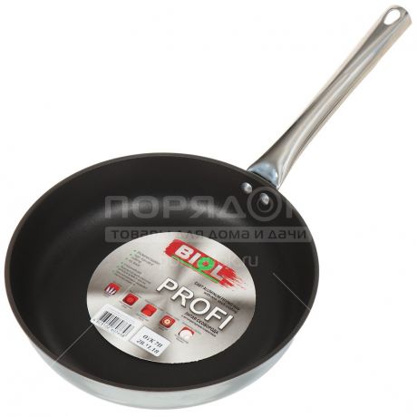 Сковорода с антипригарным покрытием Биол Профи 2613Н без крышки с ручкой из нержавеющей стали, 26 см