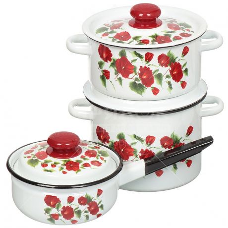Набор эмалированной посуды Сибирские товары Рамо 26 N26B60 (кастрюля 2+3.5 л, ковшик 1.5 л), 3 предмета