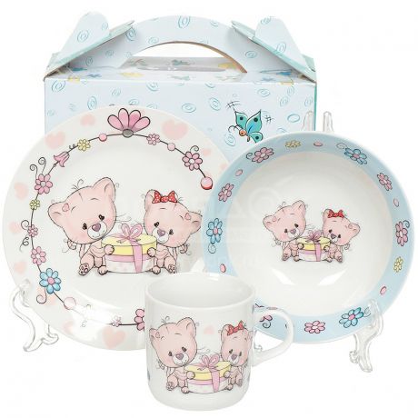 Набор детской посуды из керамики Daniks Мишки, 3 предмета (кружка 230 мл, тарелка 180 мм, салатник 150 мм)