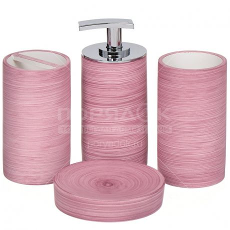 Набор для ванной Помело Y3-857 I.K, 4 предмета (дозатор, мыльница, стакан, подставка), розовый