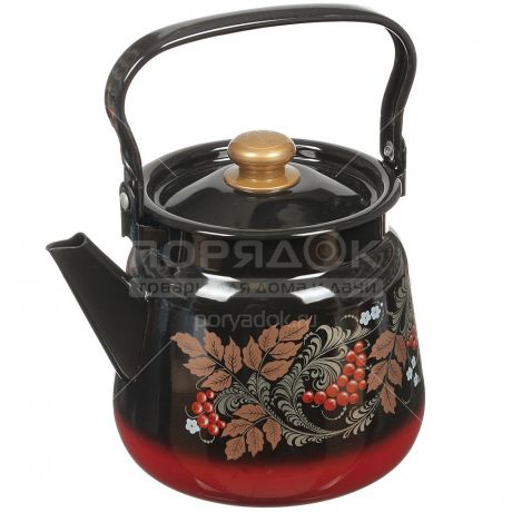 Чайник эмалированный Сибирские товары декор красно-чёрный С2716.38, 3.5 л