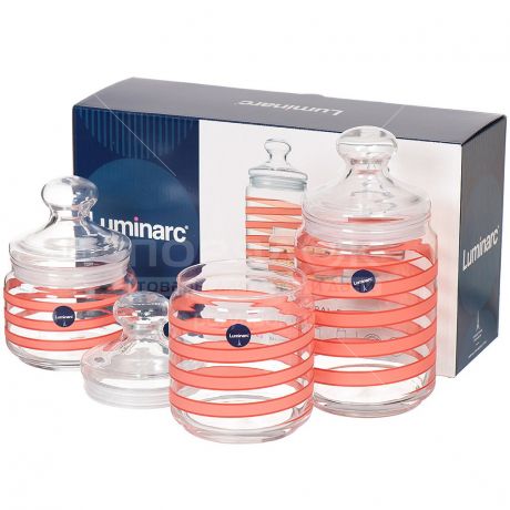Банка для сыпучих продуктов стеклянная Luminarc Spiral Q0397 красная, 3 шт, 0.5 л, 0.75 л, 1 л