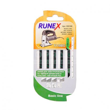 Пилка для электролобзика Runex T119BO для дерева, пластика, ДСП, фанеры 5 шт