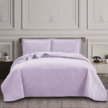 Текстиль для спальни Silvano Ультрасоник Астра, евро, покрывало и 2 наволочки 50х70 см, пудрово-лиловый