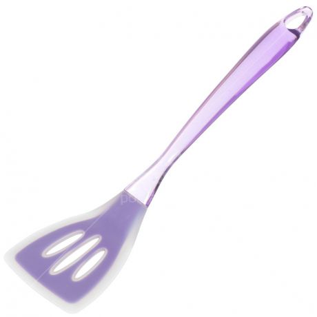 Лопатка кулинарная Daniks YW-KT129P-3 с прорезями фиолетовая силиконовая с прозрачной пластиковой ручкой