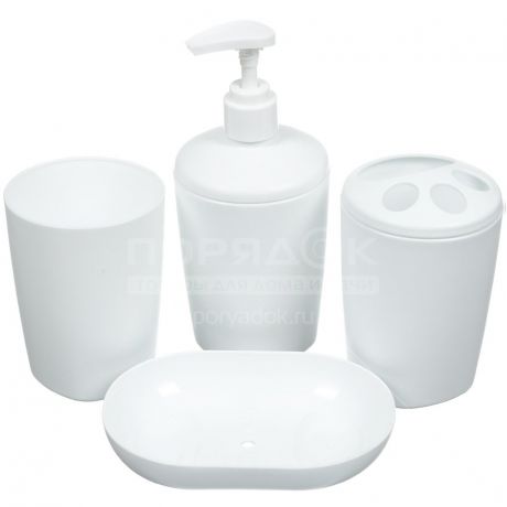 Набор для ванной Berossi Aqua, 4 предмета (дозатор, мыльница, стаканы), снежно-белый