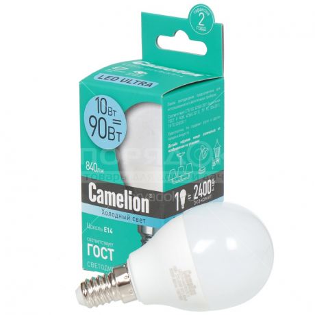 Лампа светодиодная Camelion LED10-G45/845, 10 Вт, Е14, холодный белый свет