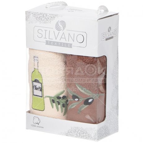 Набор полотенец кухонных, 2 шт 40х60 см, хлопок, Silvano Оливки ваниль/коричневый D16-1, в подарочной упаковке
