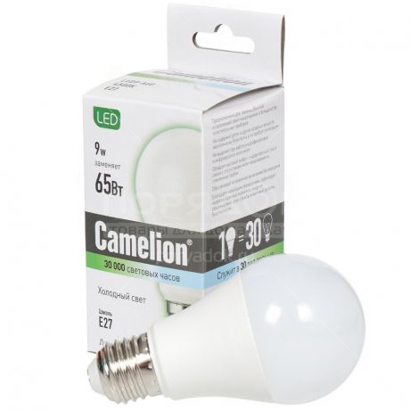 Лампа светодиодная Camelion 12044, 9 Вт, Е27, холодный белый свет