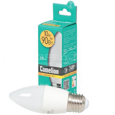 Лампа светодиодная Camelion LED10-C35/830 10 Вт Е27 теплый белый свет