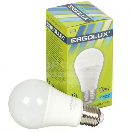 Лампа светодиодная Ergolux LED-A60-12W, 12 Вт, E27, холодный белый свет