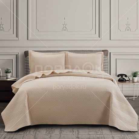 Текстиль для спальни Silvano Ультрасоник Зиг-заг, евро, покрывало и 2 наволочки 50х70 см, пыльно-розовый