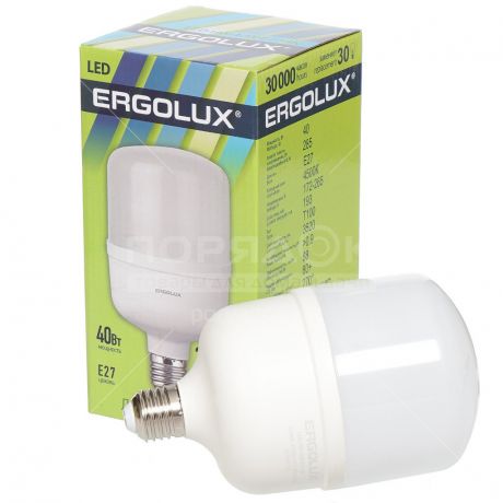 Лампа светодиодная Ergolux 13 554, 40 Вт, Е27, холодный белый свет