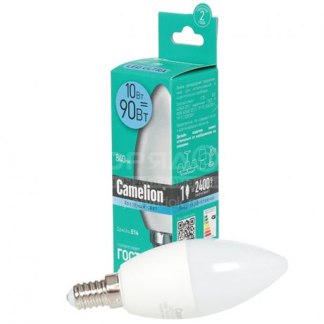 Лампа светодиодная Camelion LED10-C35/845, 10 Вт, Е14, холодный белый свет