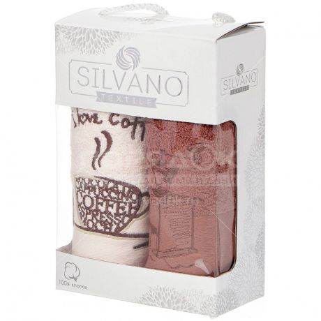 Набор полотенец кухонных, 2 шт 40х60 см, хлопок, Silvano Кофе бледно-бежевый/орех D15-1, в подарочной упаковке