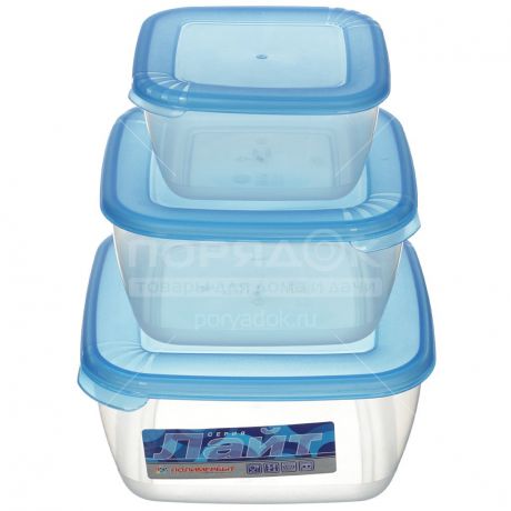 Набор контейнеров для СВЧ и заморозки пластмассовые Полимербыт Лайт С545, 3 шт, 0.46+0.95+1.5 л