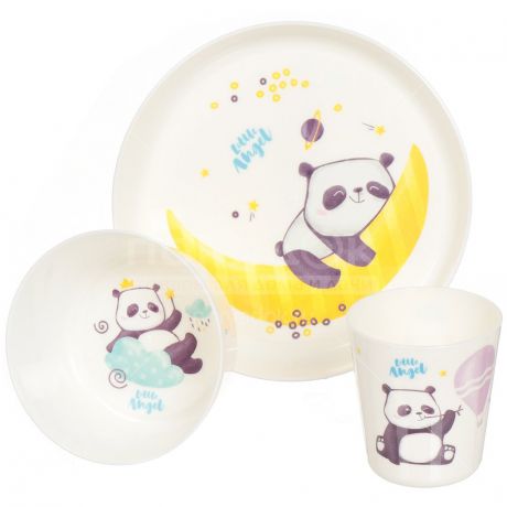 Набор детской посуды из пластика Little Angel Panda LA1105-НК, 3 предмета (тарелка, миска, стакан)