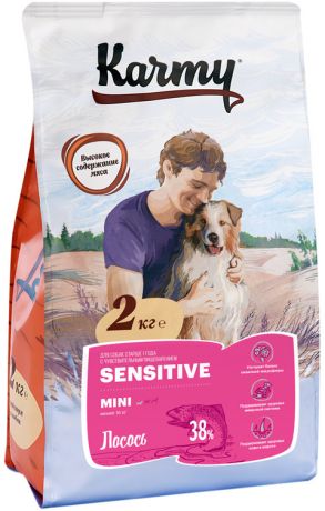 Karmy Sensitive Mini для взрослых собак маленьких пород с чувствительным пищеварением с лососем (2 + 2 кг)