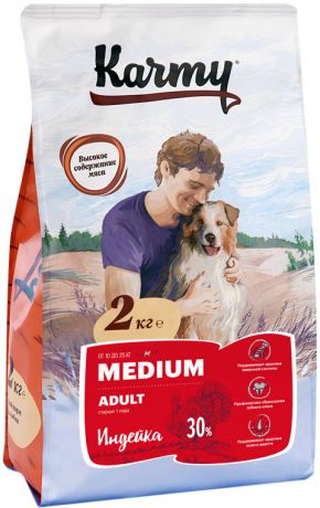 Karmy Medium Adult для взрослых собак средних пород с индейкой (2 + 2 кг)