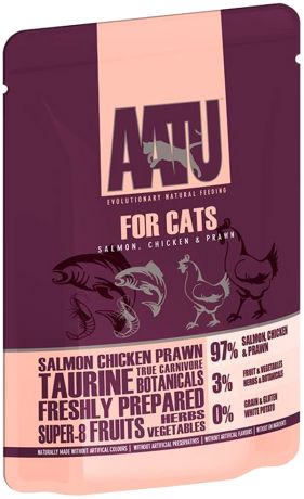 Aatu Cat Salmon, Chicken & Prawn беззерновые для взрослых кошек с лососем, курицей и креветками 85 гр (85 гр)