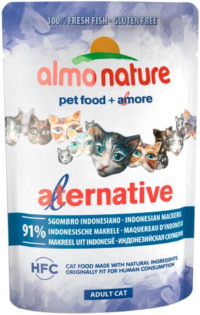 Almo Nature Cat Alternative для взрослых кошек с индонезийской макрелью 55 гр (55 гр х 24 шт)