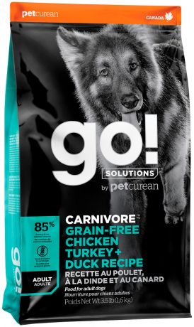 Go! Solutions Carnivore беззерновой для взрослых собак всех пород 4 вида мяса с индейкой, курицей, лососем и уткой (5,45 + 5,45 кг)
