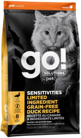 Go! Solutions Sensitivities беззерновой для кошек и котят c чувствительным пищеварением с уткой (1,36 + 1,36 кг)
